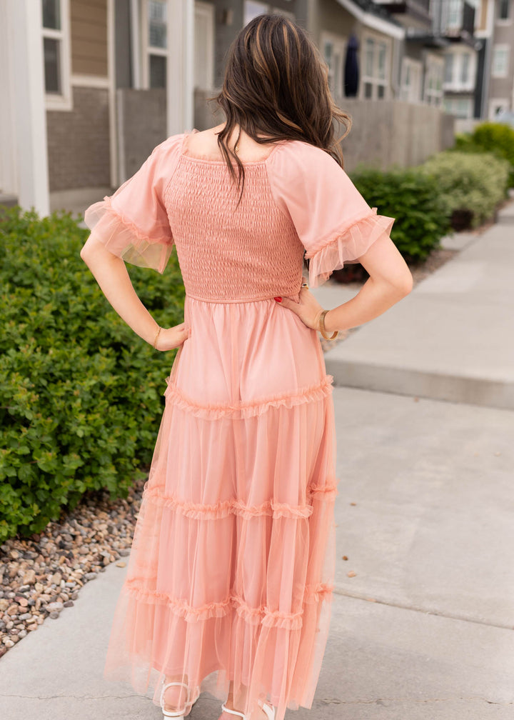 Anneli Coral Pink Smocked Midi Dress Polagram – Lena Layne