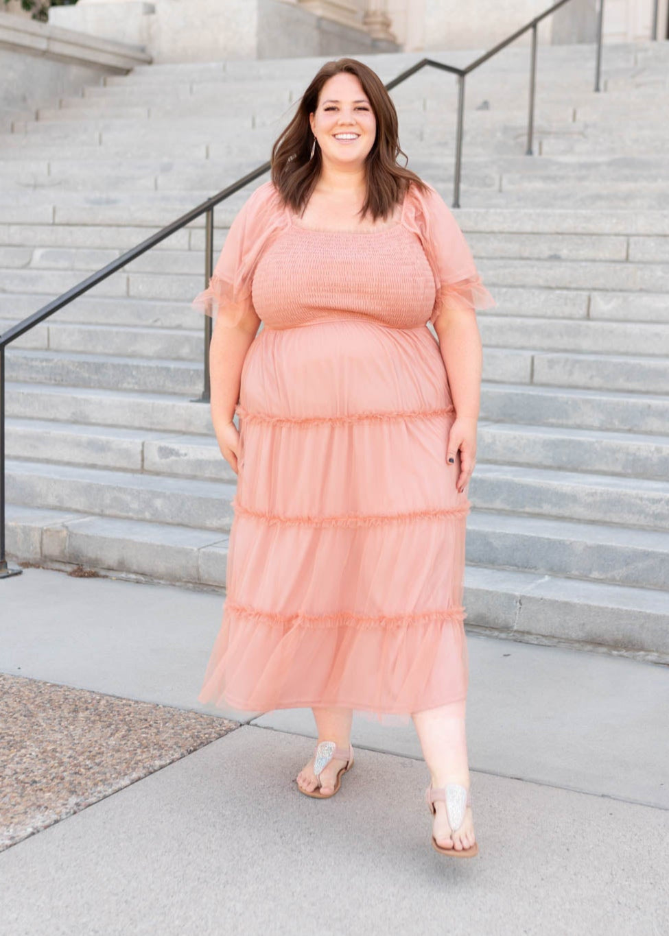 Plus size dusty coral dress wtih short sleeves
