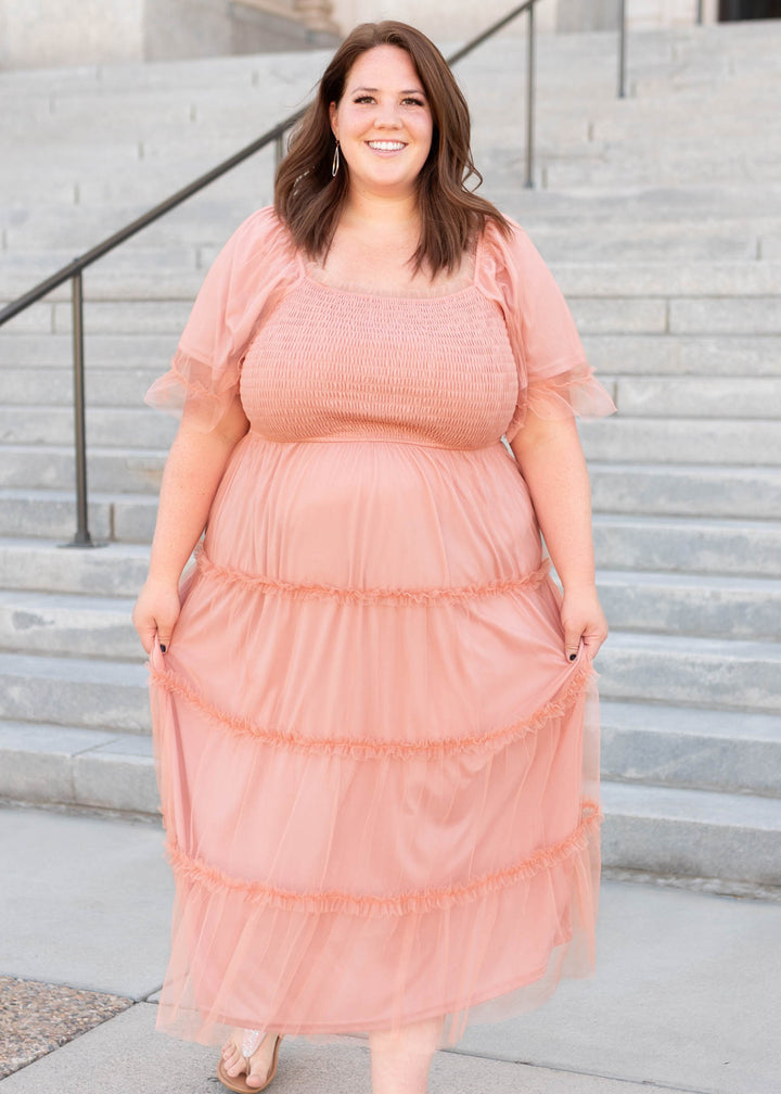 Anneli Coral Pink Smocked Midi Dress Polagram – Lena Layne