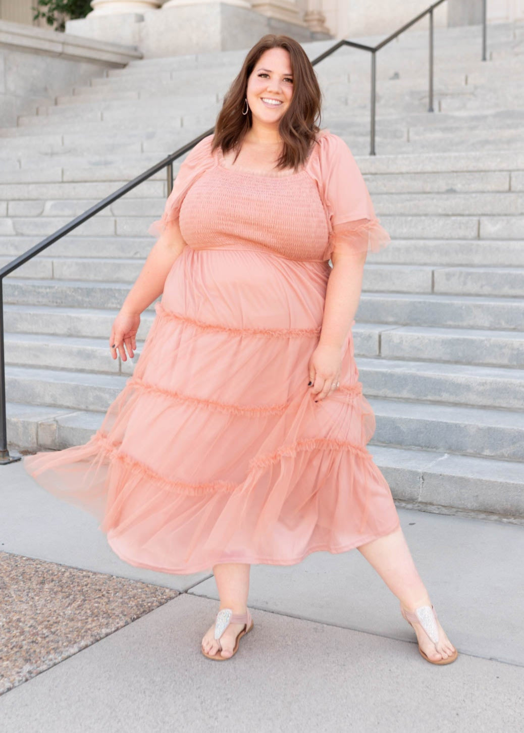 Anneli Coral Pink Smocked Midi Dress Polagram Lena Layne Anneli Coral Pink Smocked Midi Dress Polagram Lena Layne
