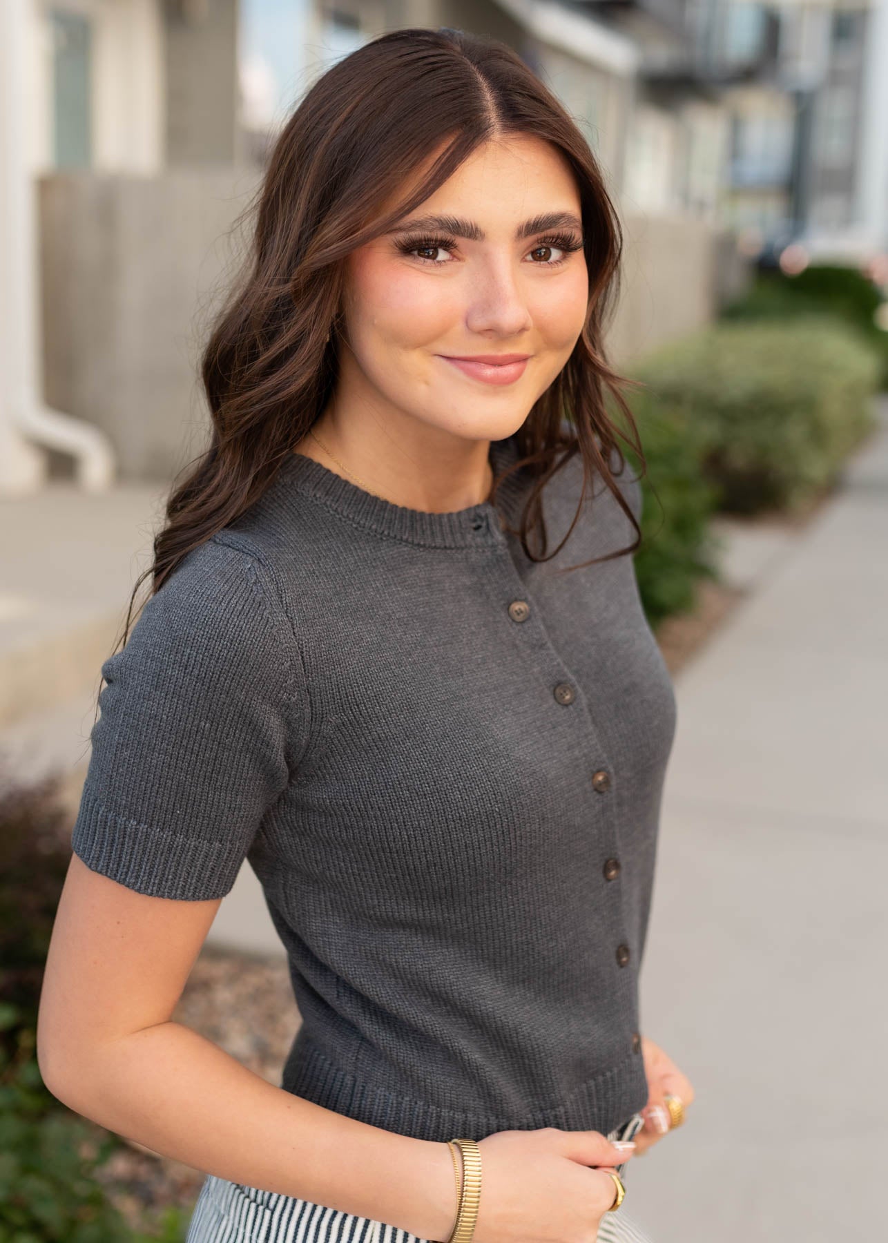 Short sleeve charcoal sweater