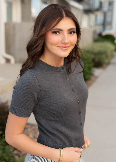Short sleeve charcoal sweater
