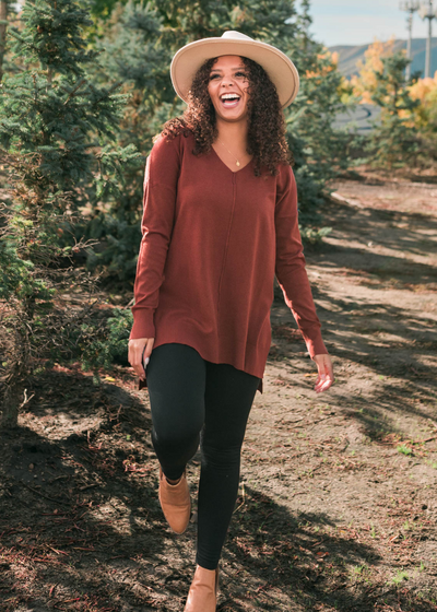 Light weight dark rust v-neck sweater