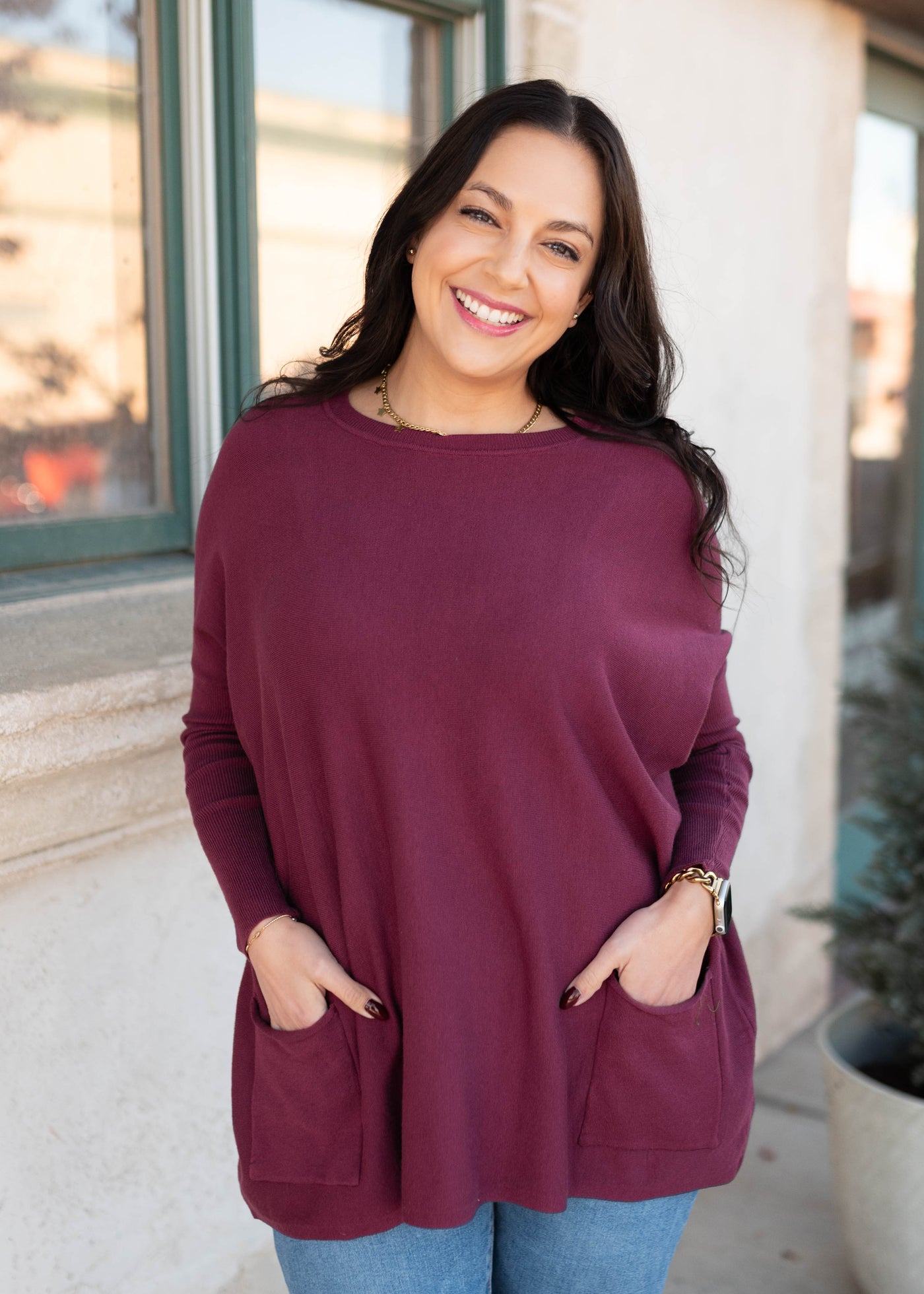 Aria Burgundy Pocket Sweater