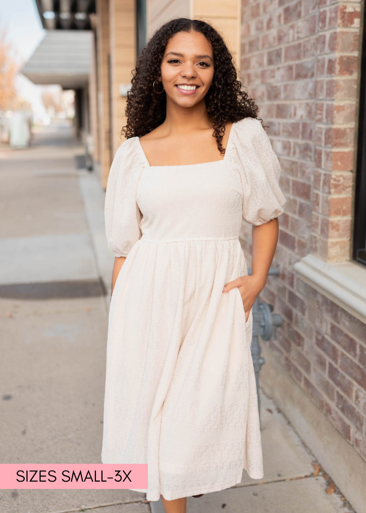 Cream square neck dress