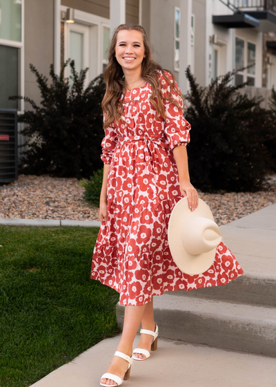 Brick floral dress