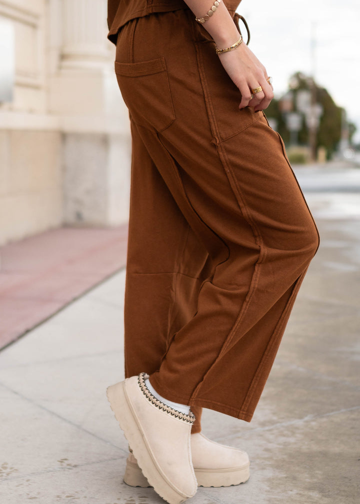 Aubrey Cinnamon Elastic Waist Lounge Pants | Lena Layne