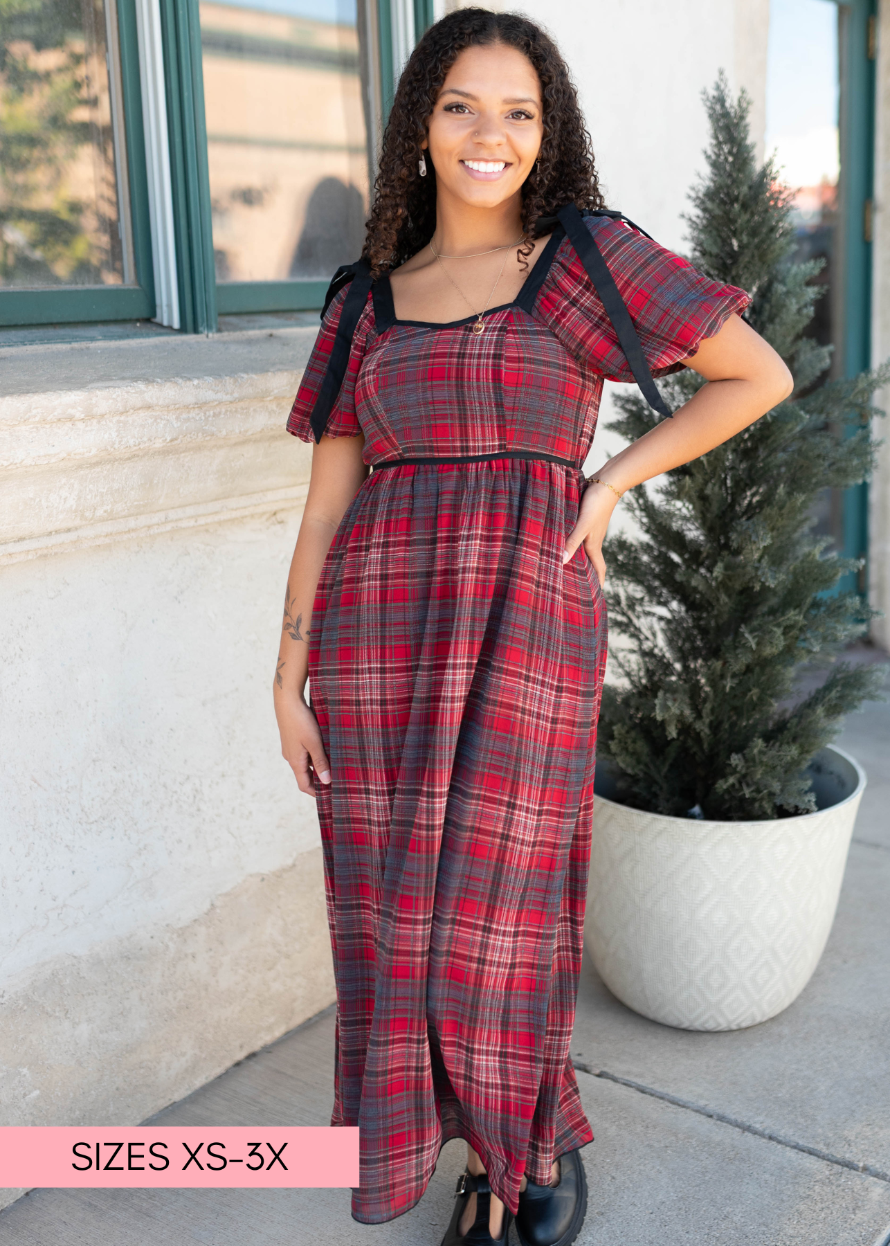 Aubrey Red Plaid Bow Dress