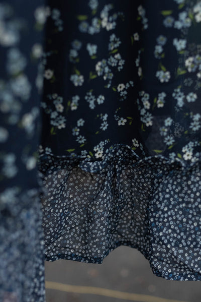 Audrie Navy Print Ruffle Dress
