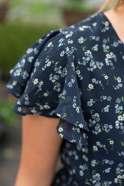 Audrie Navy Print Ruffle Dress
