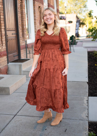 Aurelia Rust Smocked Dress