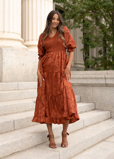 Modest tierd sienna smocked dress at Lena Layne