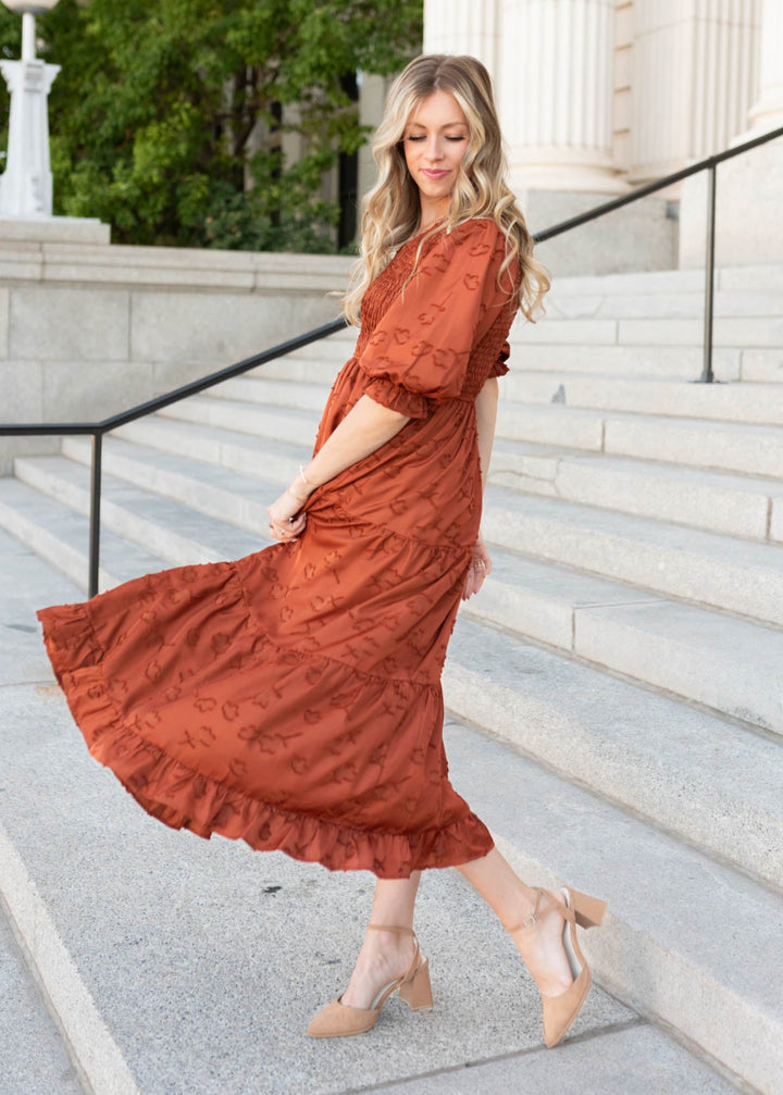 Aurelia Rust Smocked Midi Dress Lena & Lou – Lena Layne