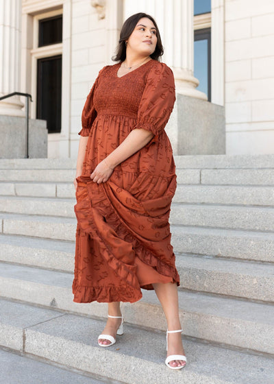 Plus size modest sienna smocked dress  with pockets