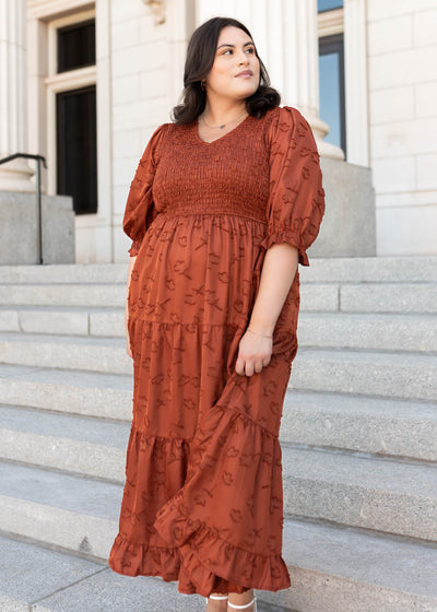 Short sleeve sienna smocked dress in plus size sold exclusively at Lena Layne