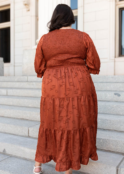Back view of the plus size sienna smocked dress by Lena & Lou