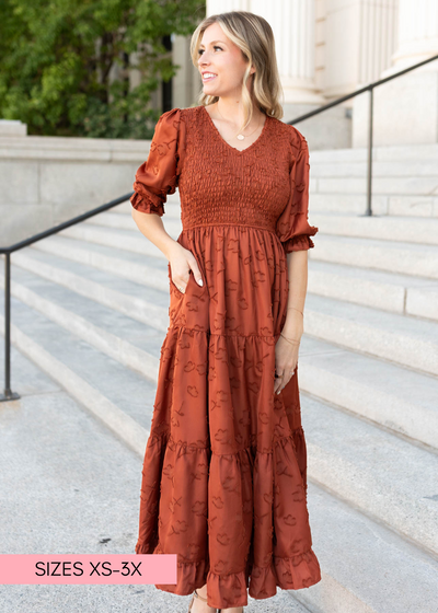 Lena Lou exclusive modest sienna smocked dress in sizes x-small to 3x