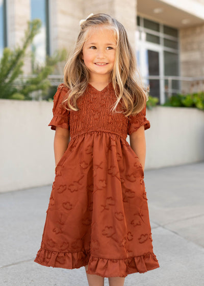 Modest New Lena & Lou sienna smocked little girl dress with pockets