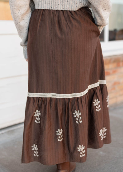 Aurora Brown Floral Embroidered Skirt