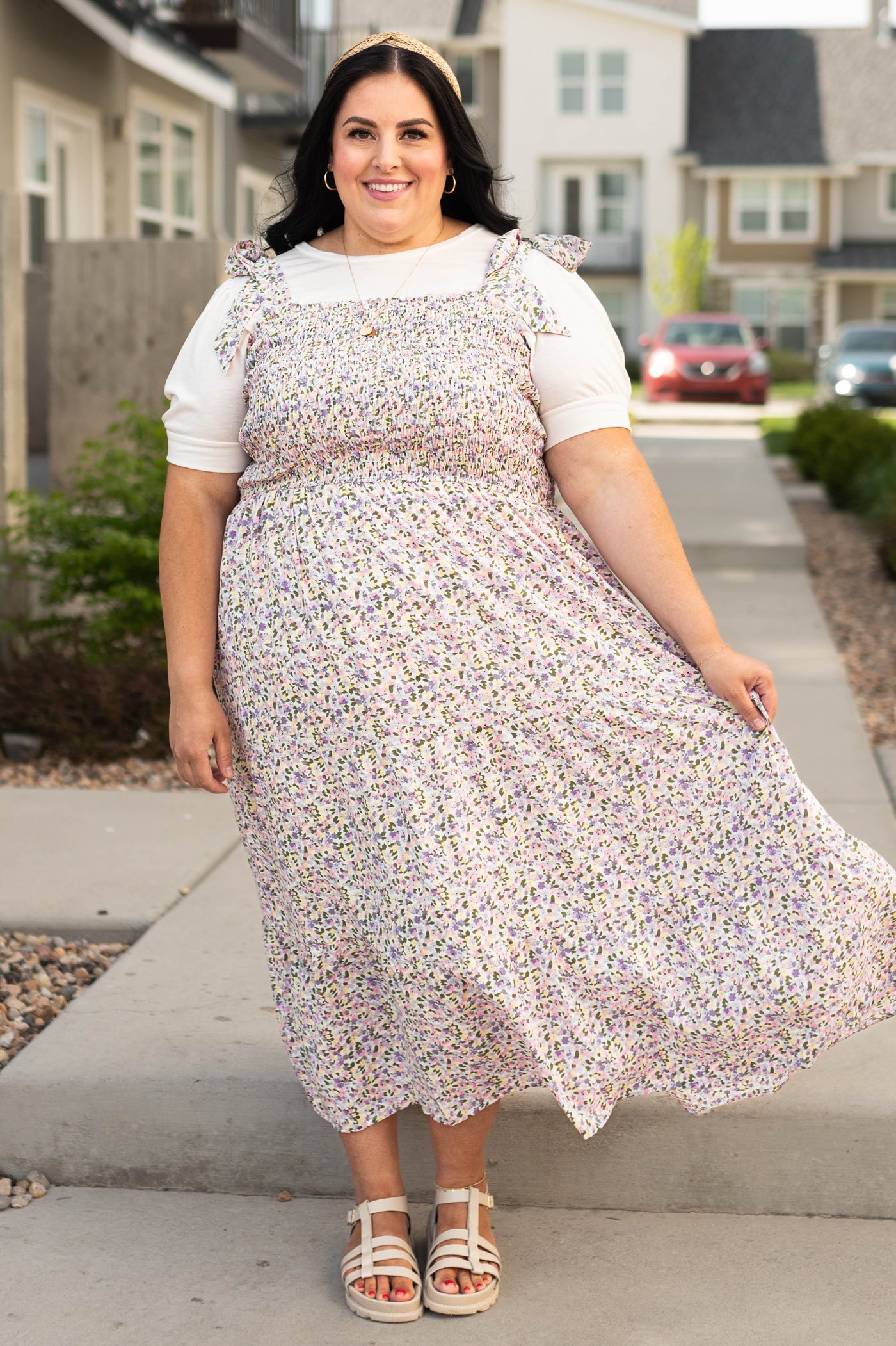 Plus size Lavender small floral sundress.