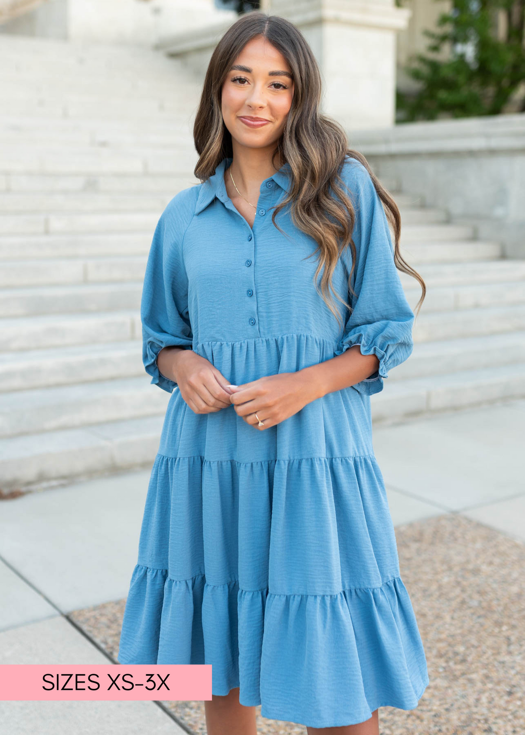 Ava Blue Tiered Dress - Feminine Dress