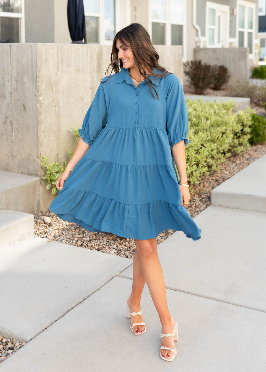blue tiered dress Ava - Feminine Dress 4/14NAN Luxury Black Rhinestone Beaded artisanal finish Style:EE01489DN