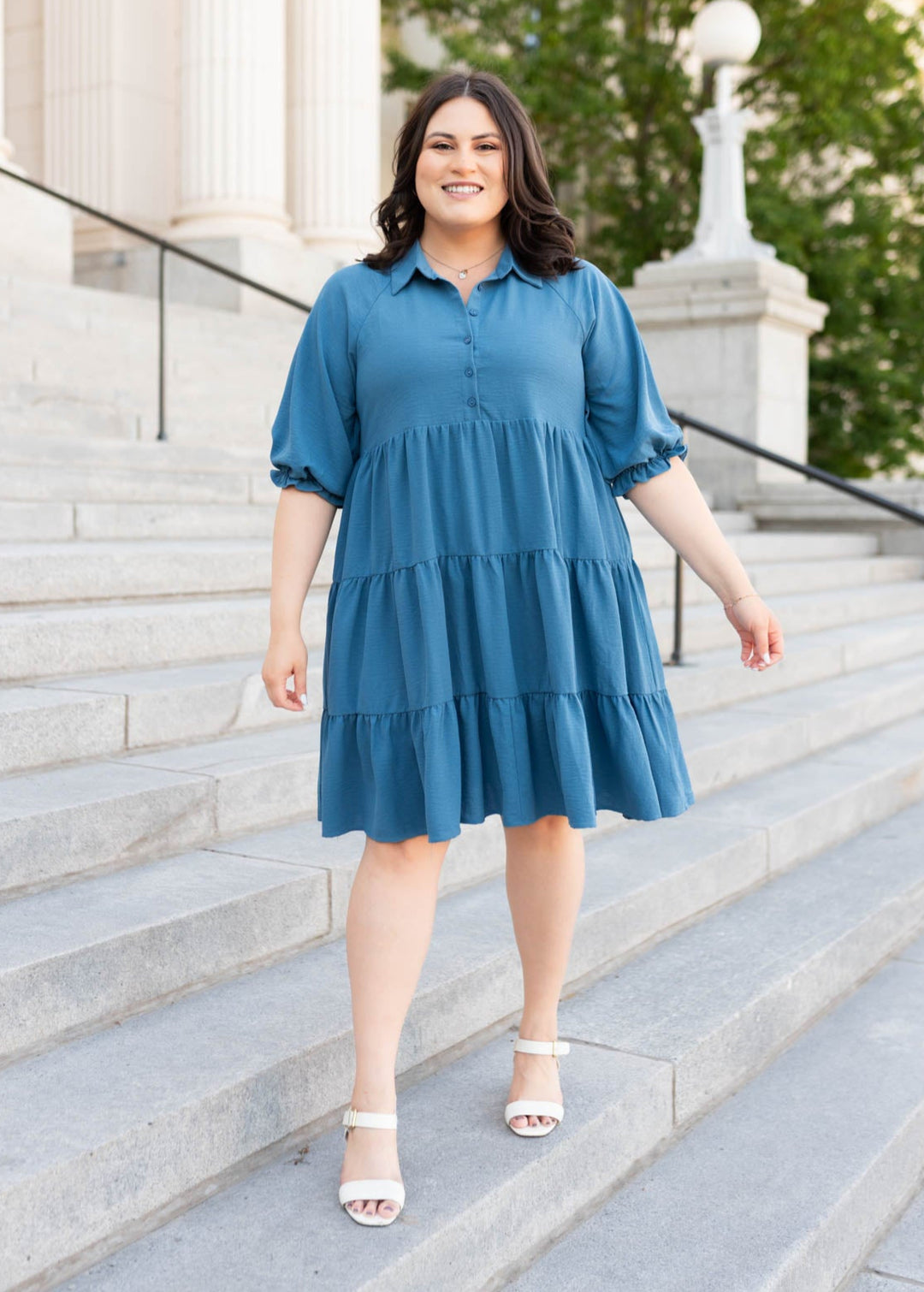 Ava Blue Tiered Dress - Feminine Dress