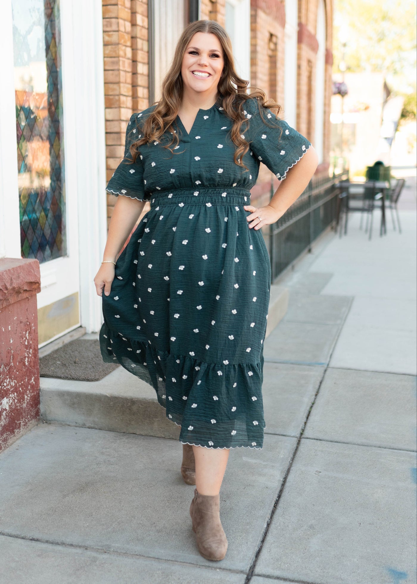 Mide dark teal floral dress in plus size