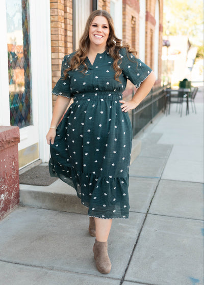 Mide dark teal floral dress in plus size