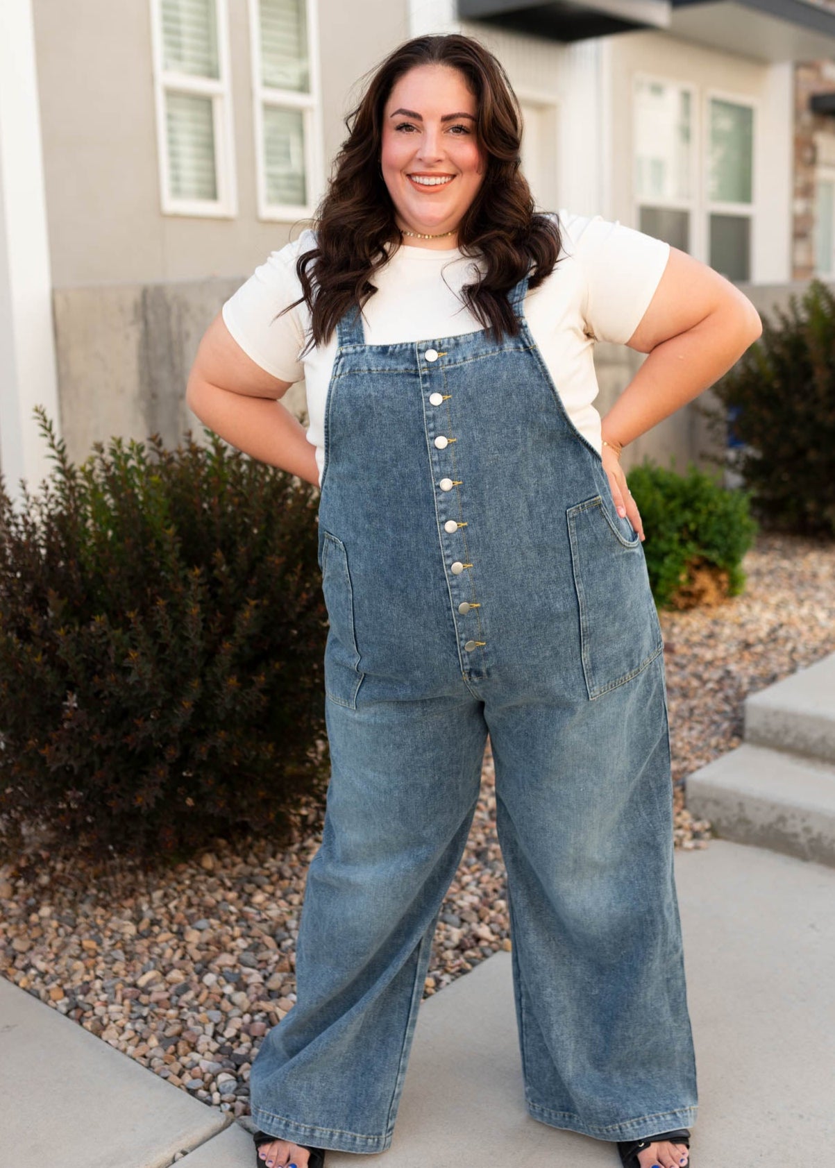 Plus size denim overall with front pockets