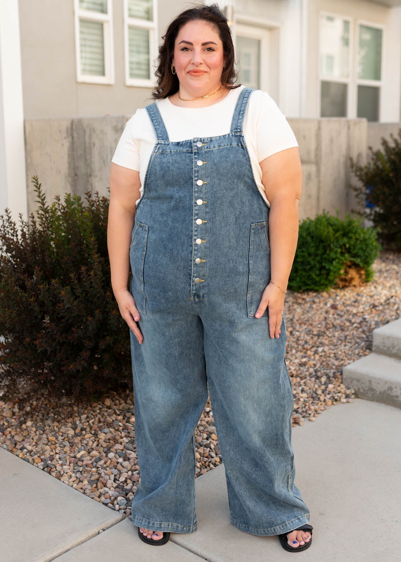 Button up plus size denim overall