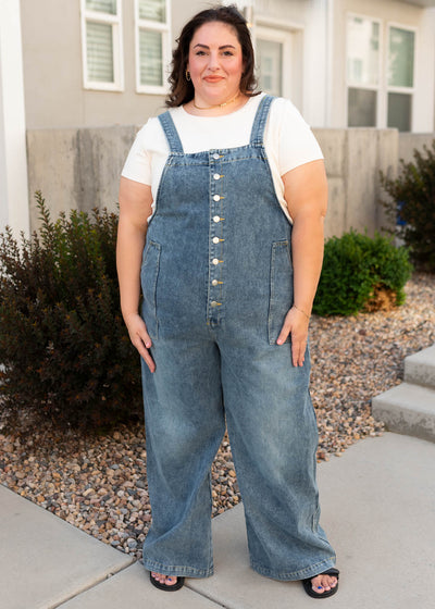 Button up plus size denim overall
