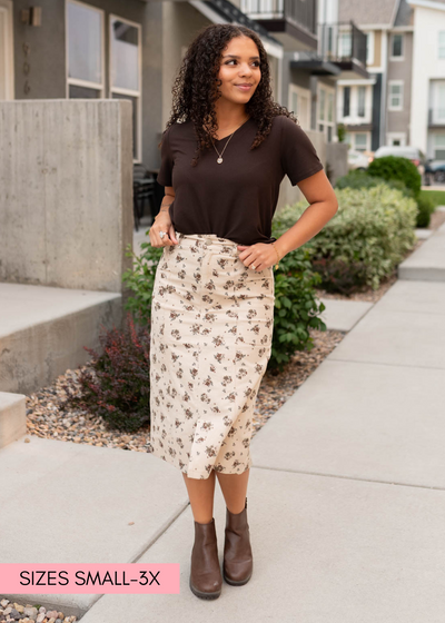 Natural floral pencil skirt