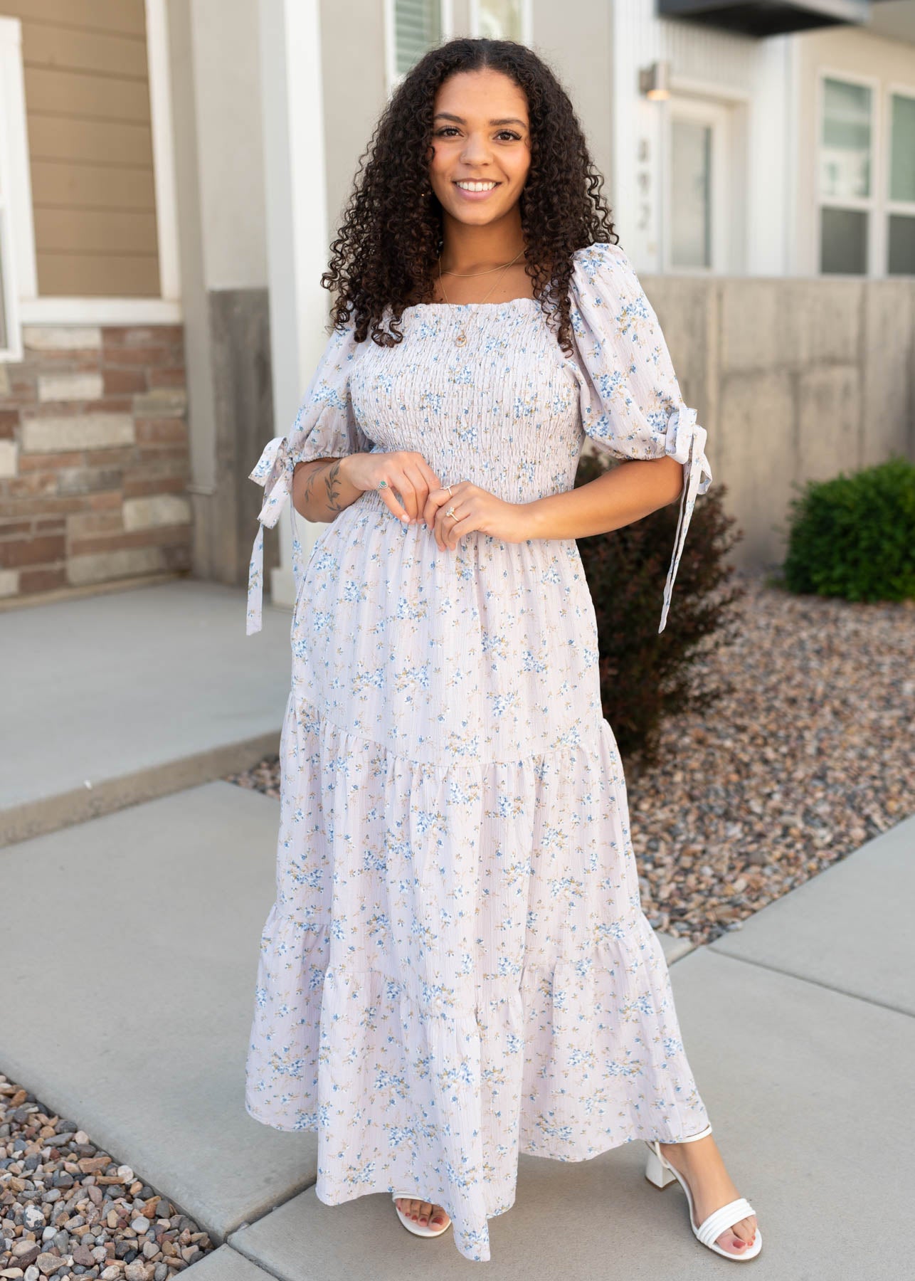 Short sleeve lavender floral dress