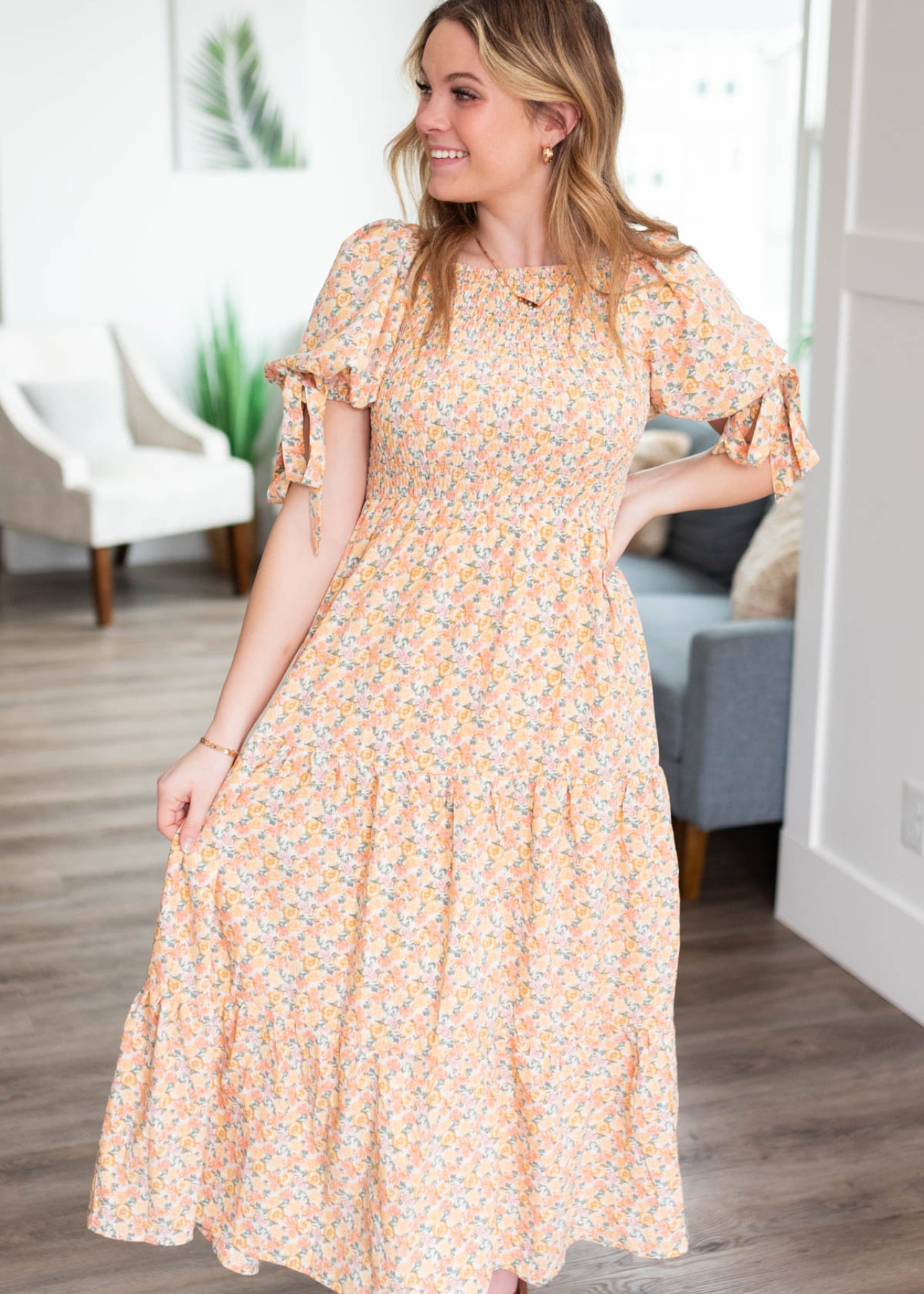 Peach floral dress