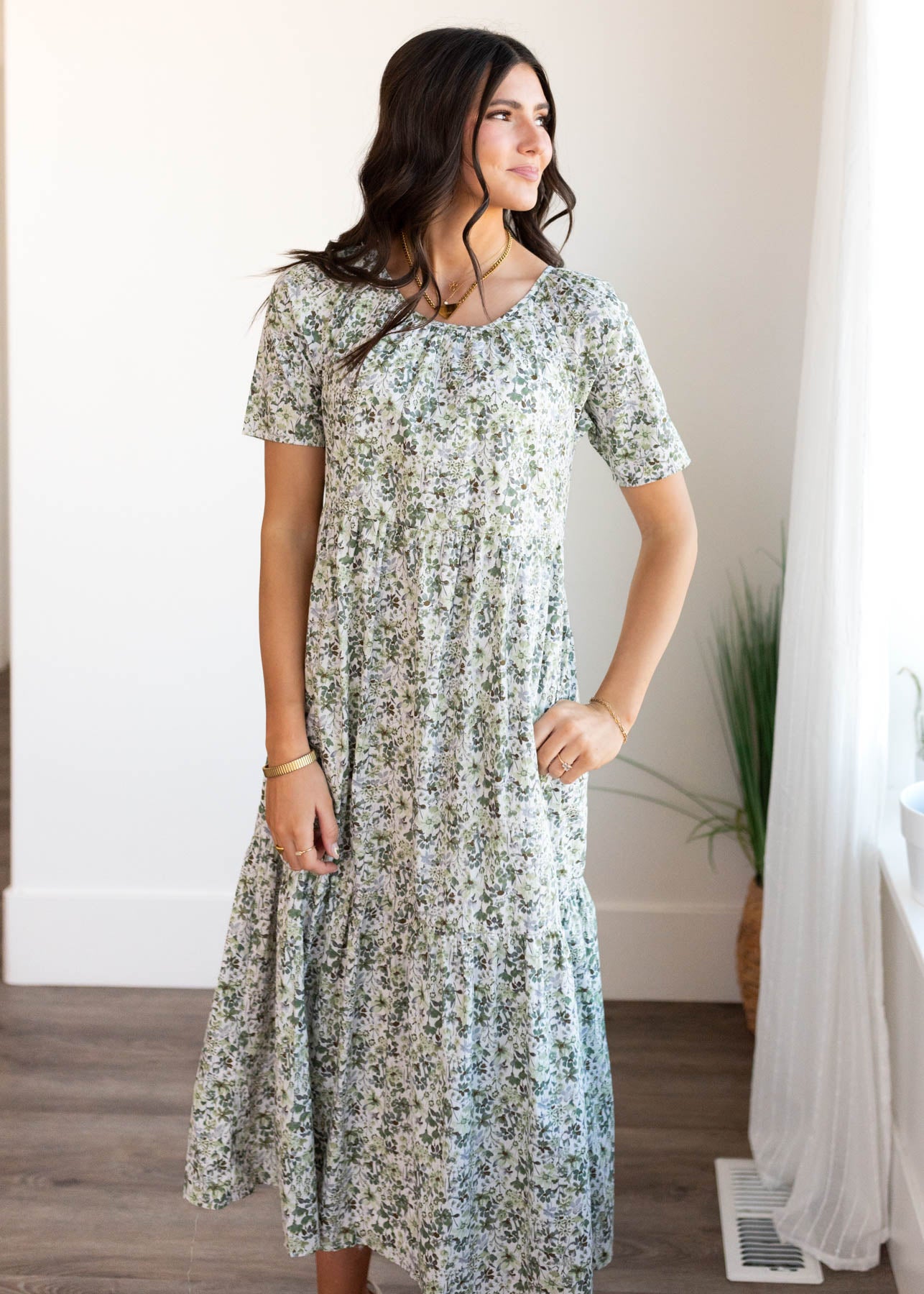 Beatrice Green Floral Tiered Dress Beatrice Green Floral Tiered Dress