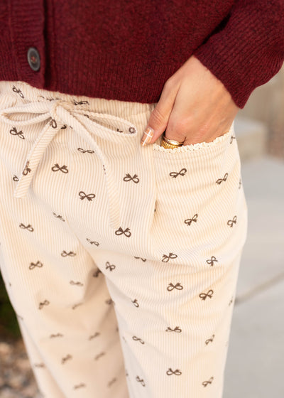 Bianca Cream Corduroy Bow Pants