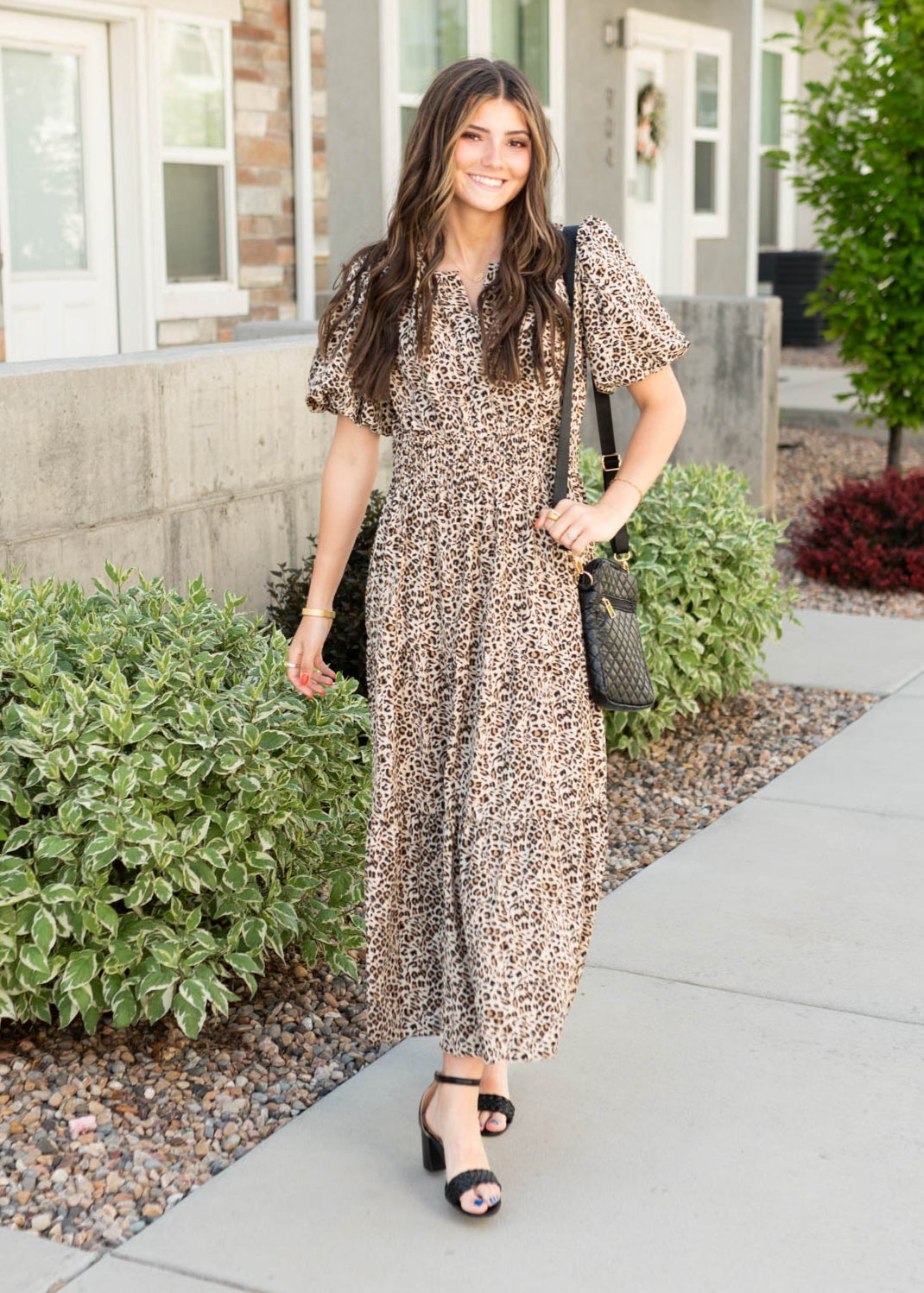 Short sleeve leopard print dress