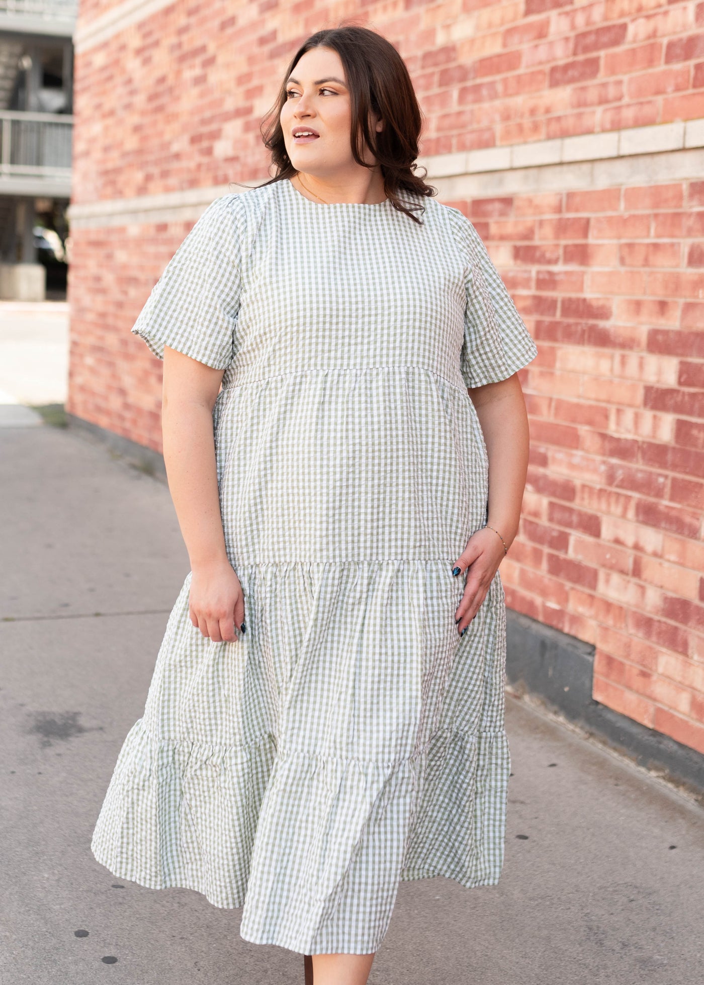 Lena & Lou plus size modest sage gingham dress