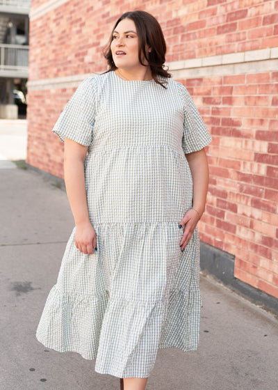 Lena & Lou plus size modest sage gingham dress