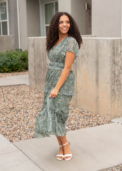 Sage floral dress with short sleeves