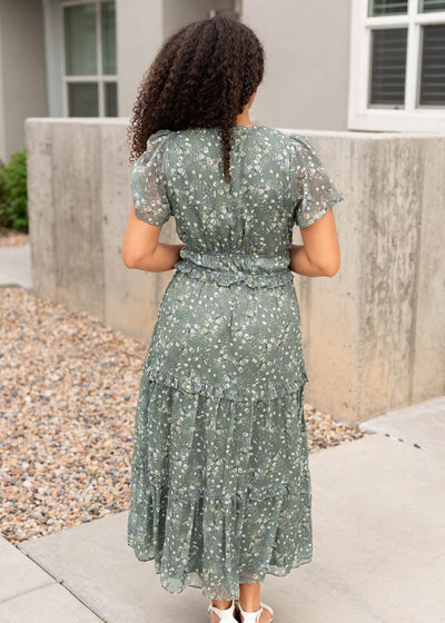 Back view of the sage floral dress