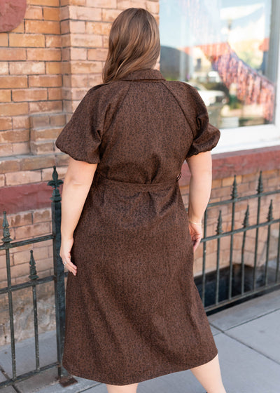 Back view of the plus size brown leopard dress