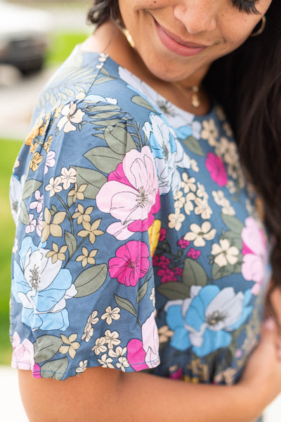 Short sleeve navy floral dress