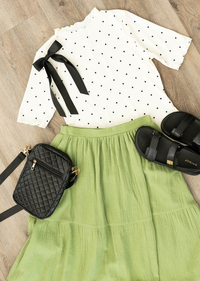 High neck cream polka dot ribbed top
