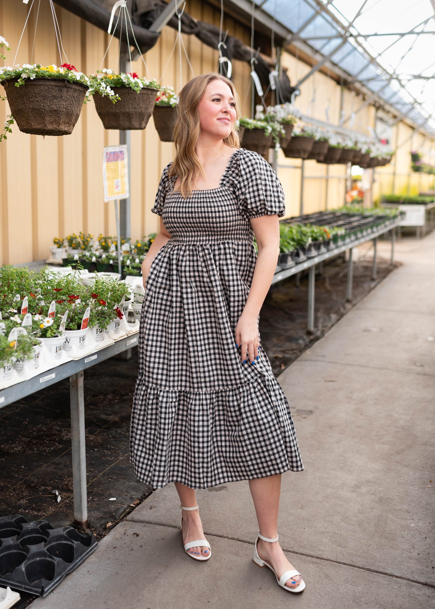 Bridget Black Gingham Dress - Smocked Bodice & Ruffle Neckline
