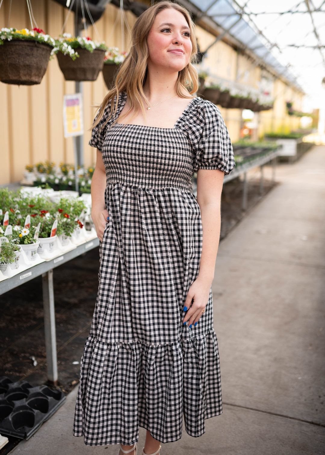 Bridget Black Gingham Dress - Smocked Bodice & Ruffle Neckline