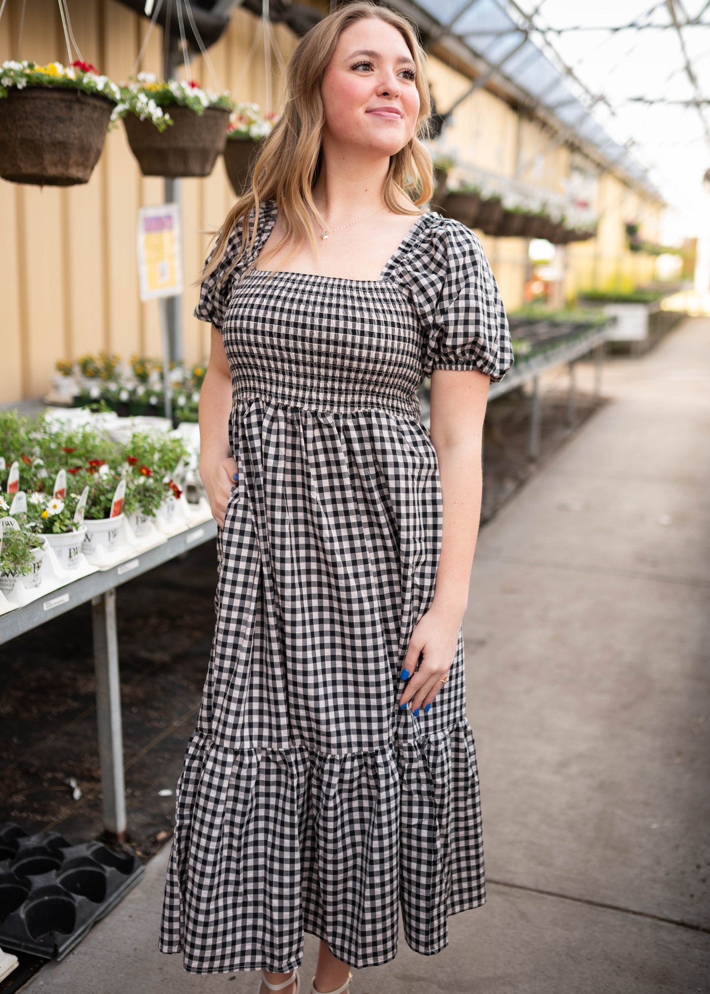 Bridget Black Gingham Dress - Smocked Bodice & Ruffle Neckline