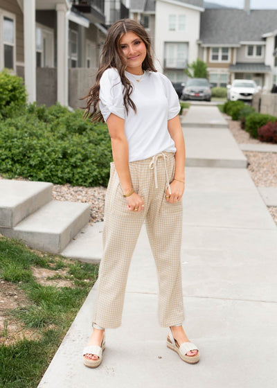 Front view of the white puff sleeve top