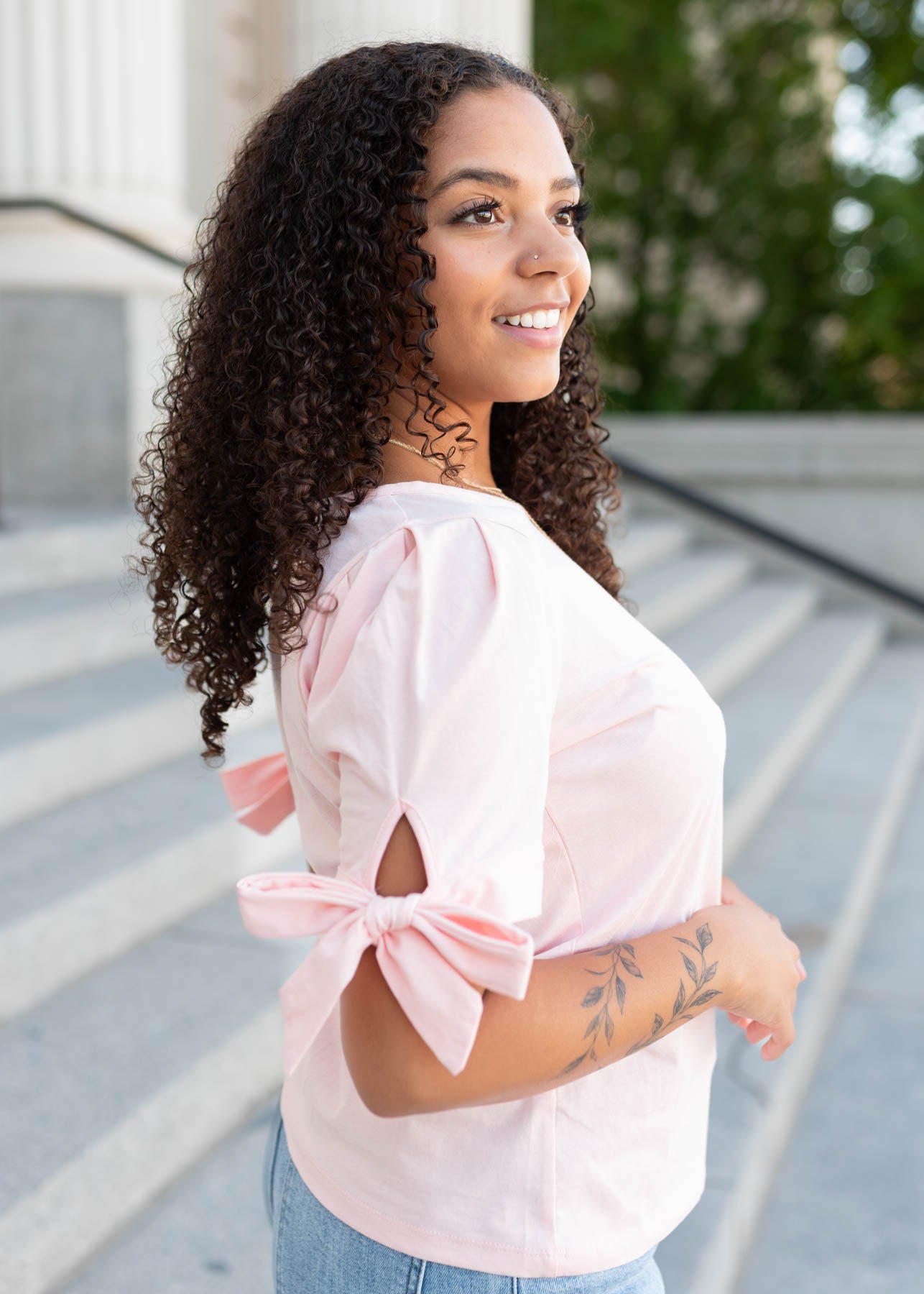 Side view of the pink bow top